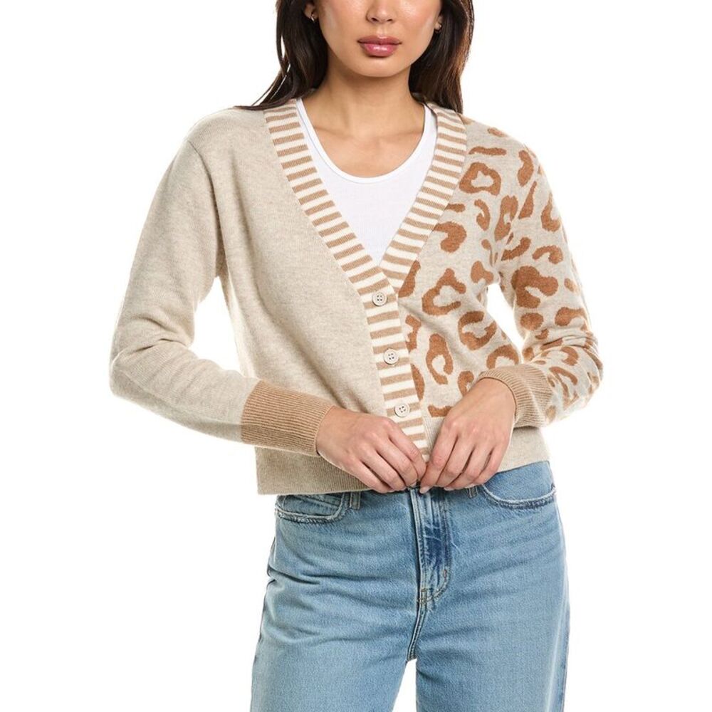 Brodie Cashmere Womens  Mix Animal Wool & Cashmere-Blend Cardigan, Brown